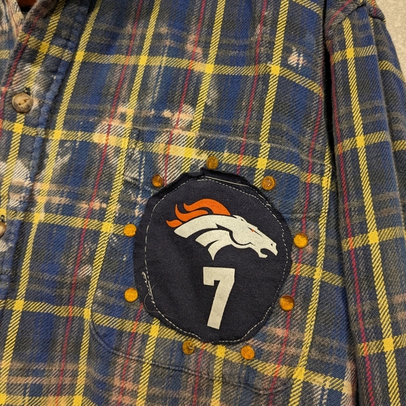 JOHN ELWAY BRONCOS plaid button up cropped distressed shirt - Picture 3 of 5